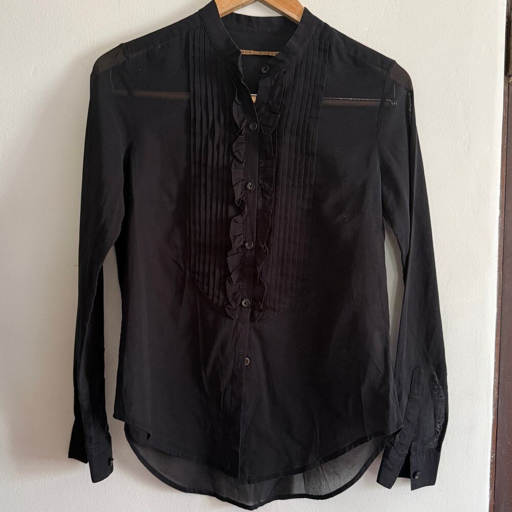 Y2K Vintage JENNI KAYNE | Black Sheer Cotton Tuxedo Style Shirt | Size 4
